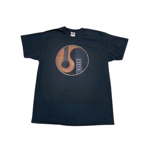 Men's Guitar Acoustic Electric Yin Yang T-Shirt Tee Top Black Short Sleeve Large